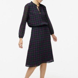 J. Crew Plaid Long Sleeve Tie Neck Dress